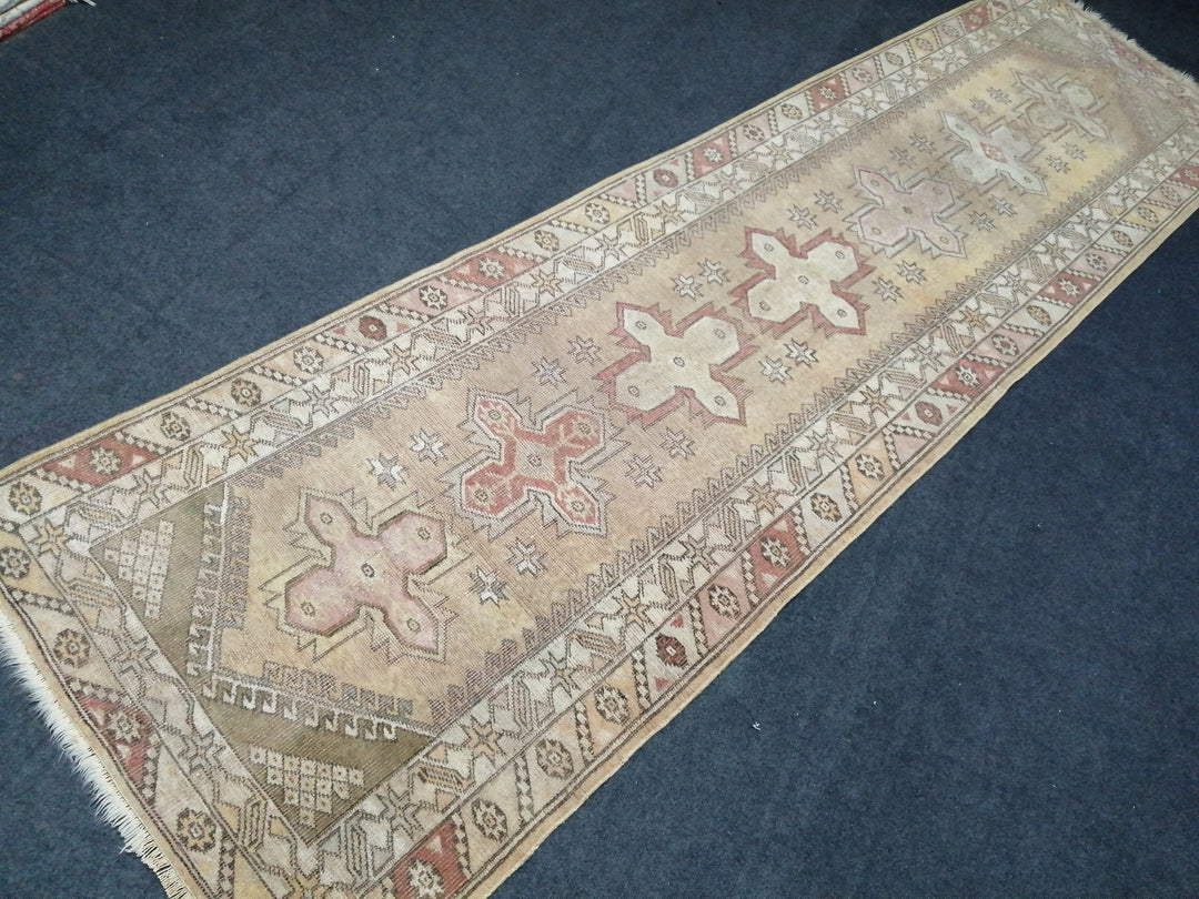Beige Turkish Runner Rug 3' x 10' Hand-Knotted
