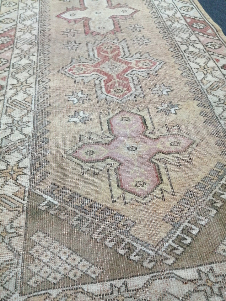 Beige Turkish Runner Rug 3' x 10' Hand-Knotted reverse