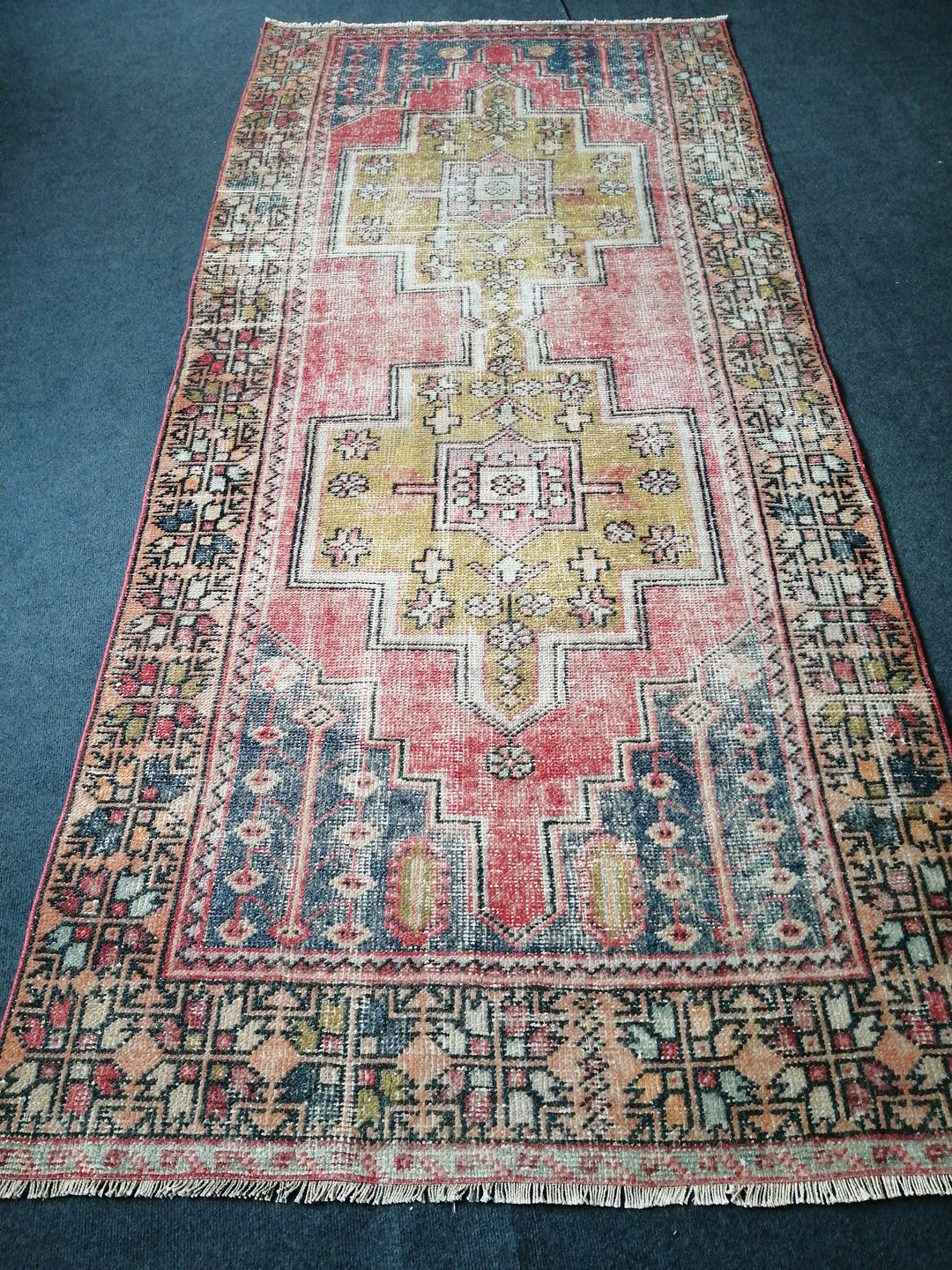 Rust Turkish Runner Rug 4' x 8' 10" Hand-Knotted texture
