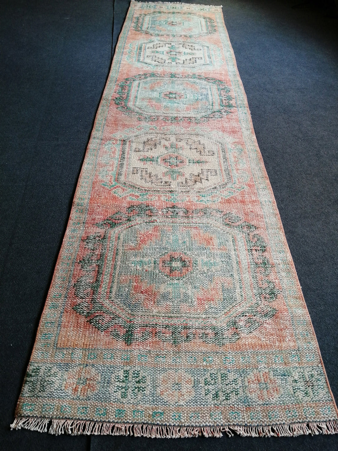 Beige Turkish Runner Rug 2' 1" x 11' 7" Hand-Knotted texture