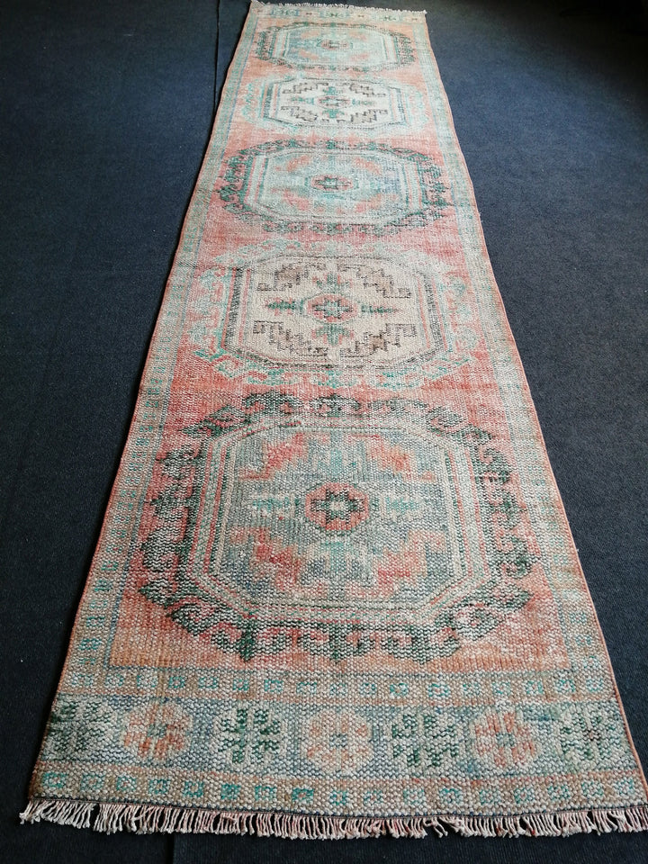 Beige Turkish Runner Rug 2' 1" x 11' 7" Hand-Knotted texture