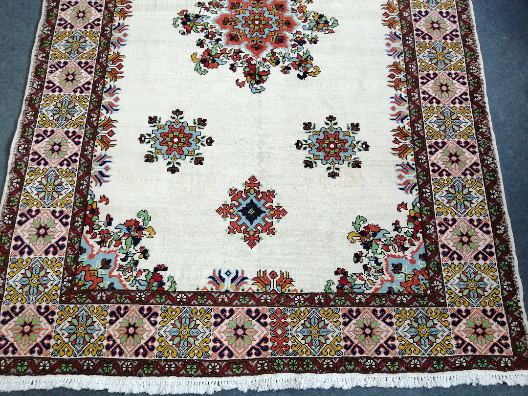 Beige Turkish Runner Rug 6' 6" x 9' 10" Hand-Knotted close-up