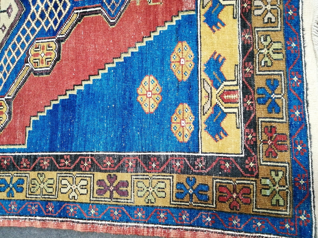 Blue Turkish Runner Rug 3' 11" x 10' 6" Hand-Knotted | No. WR41816