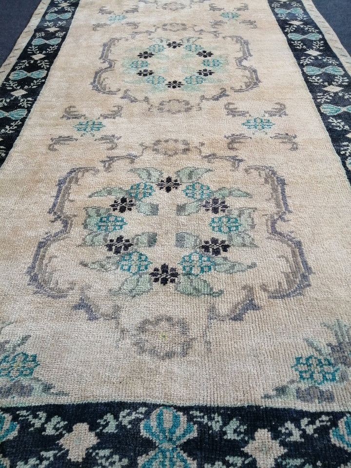 Blue Turkish Runner Rug 4' 7" x 12' 2" Hand-Knotted | No. WR50556