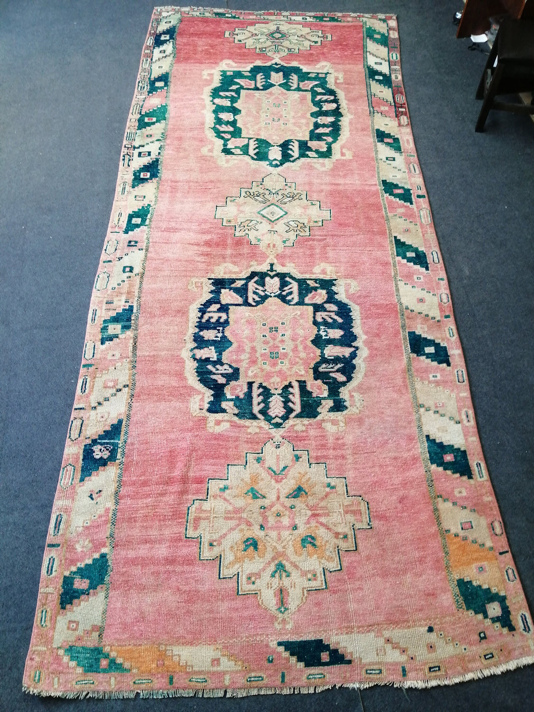 Beige Turkish Runner Rug 4' 5" x 10' 11" Hand-Knotted detail