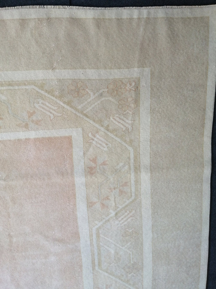 Beige Turkish Runner Rug 6' 4" x 9' 4" Hand-Knotted close-up