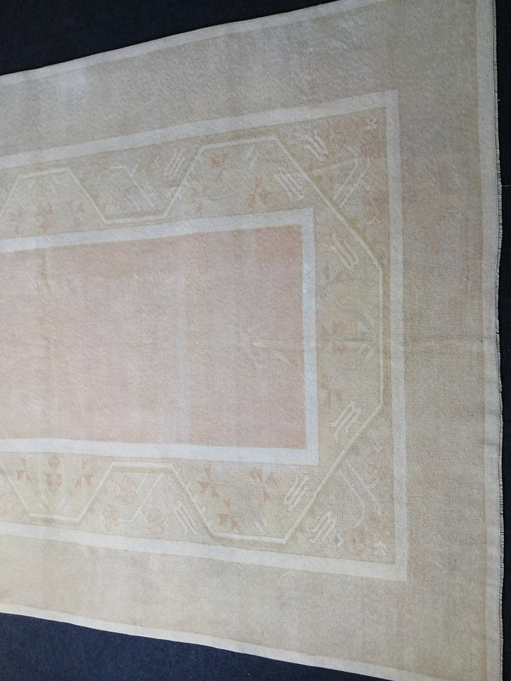 Beige Turkish Runner Rug 6' 4" x 9' 4" Hand-Knotted pattern