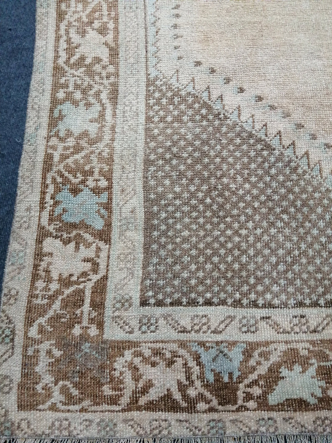 Beige Turkish Runner Rug 4' 1" x 12' 2" Hand-Knotted close-up