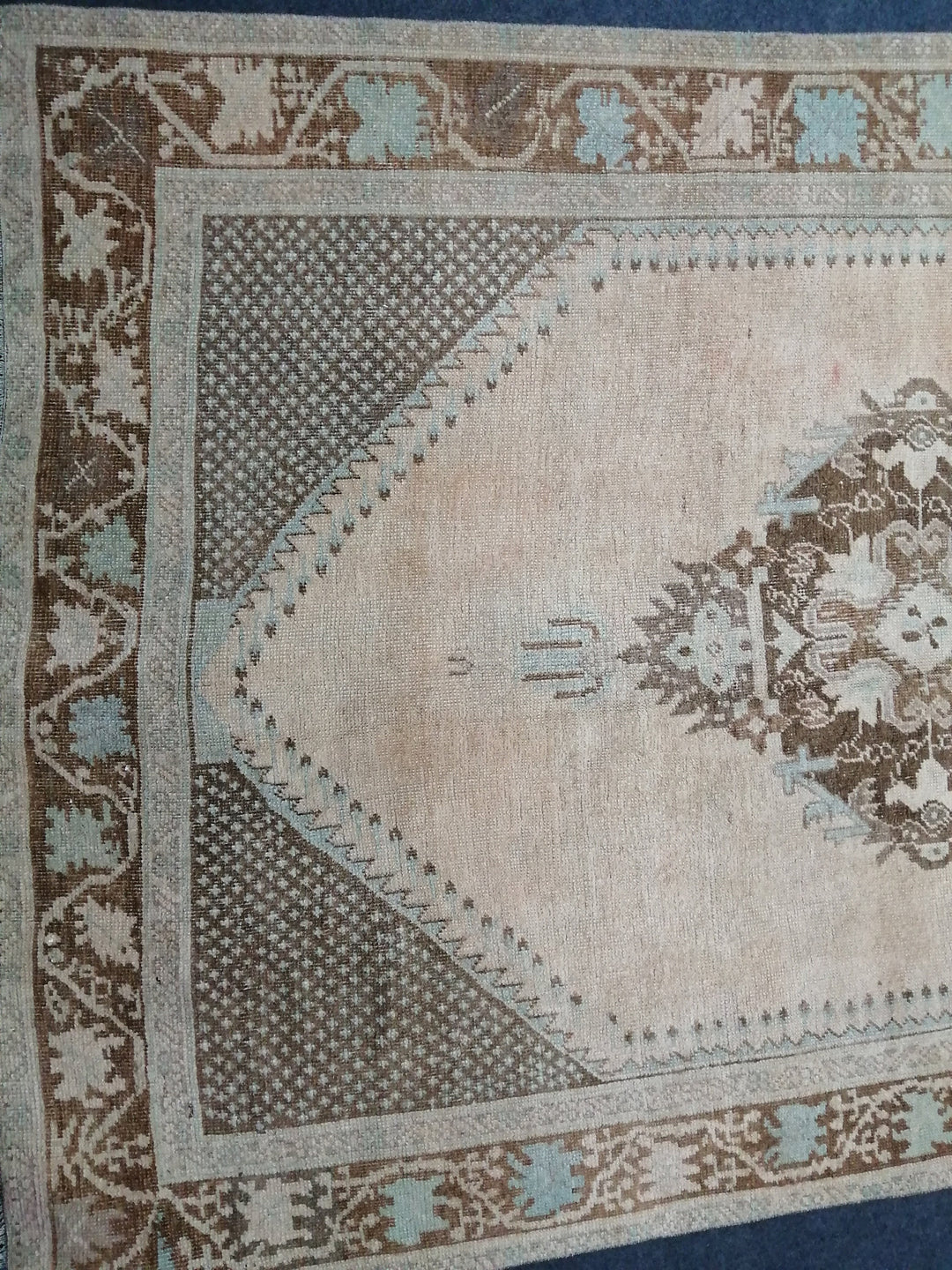 Beige Turkish Runner Rug 4' 1" x 12' 2" Hand-Knotted border
