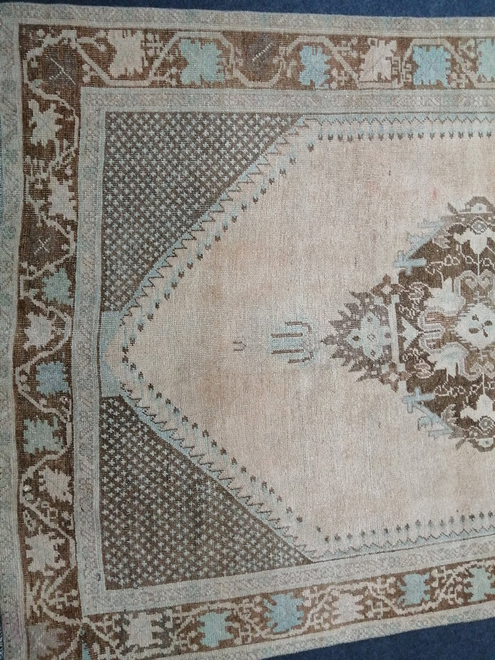 Beige Turkish Runner Rug 4' 1" x 12' 2" Hand-Knotted border