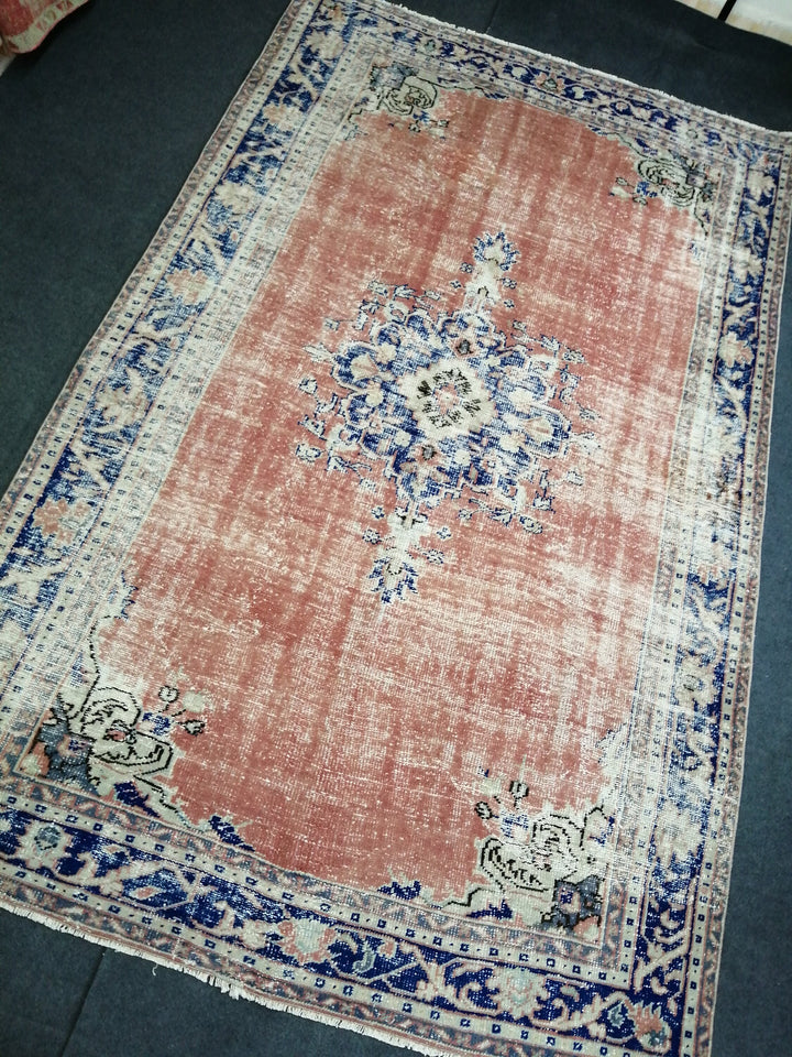 Blue Turkish Runner Rug 6' 2" x 9' 10" Hand-Knotted | No. WR66178