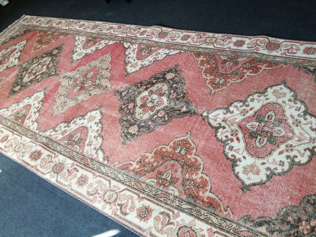 Beige Turkish Runner Rug 4' 10" x 11' 11" Hand-Knotted