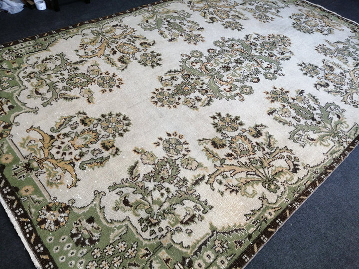 Green Turkish Runner Rug 6' 7" x 10' Hand-Knotted | No. WR26383