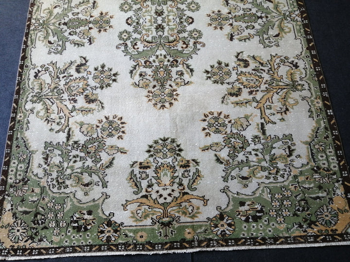 Green Turkish Runner Rug 6' 7" x 10' Hand-Knotted | No. WR26383