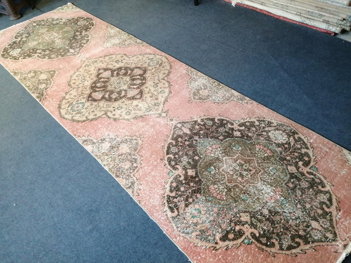 Beige Turkish Runner Rug 3' 5" x 11' Hand-Knotted reverse