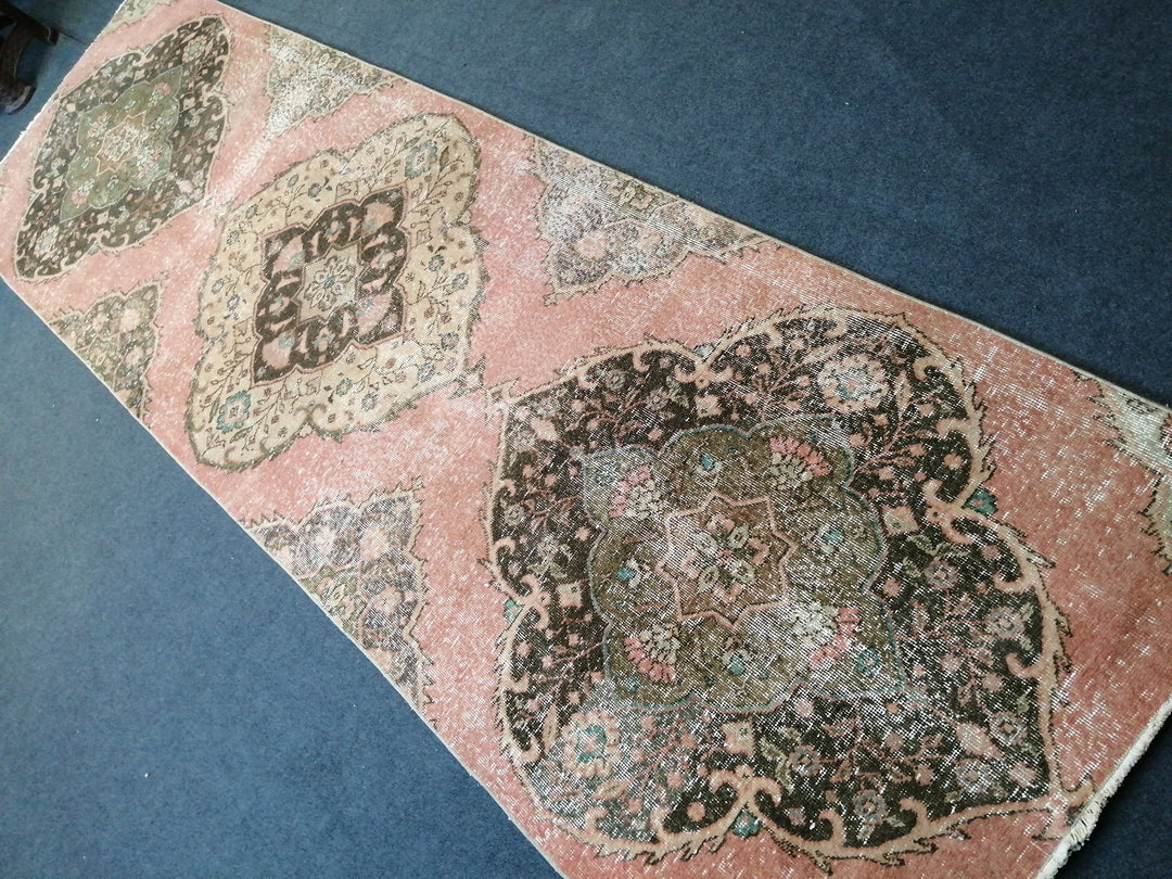 Beige Turkish Runner Rug 3' 5" x 11' Hand-Knotted field