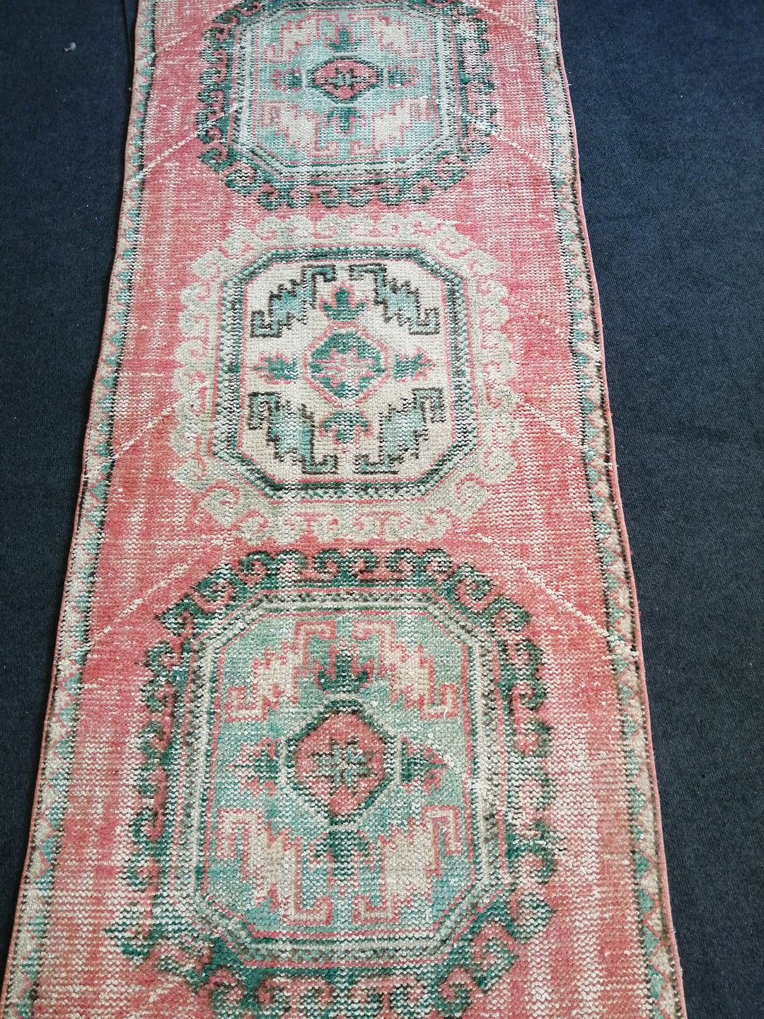 Pink Turkish Runner Rug 3' x 12' Hand-Knotted pattern