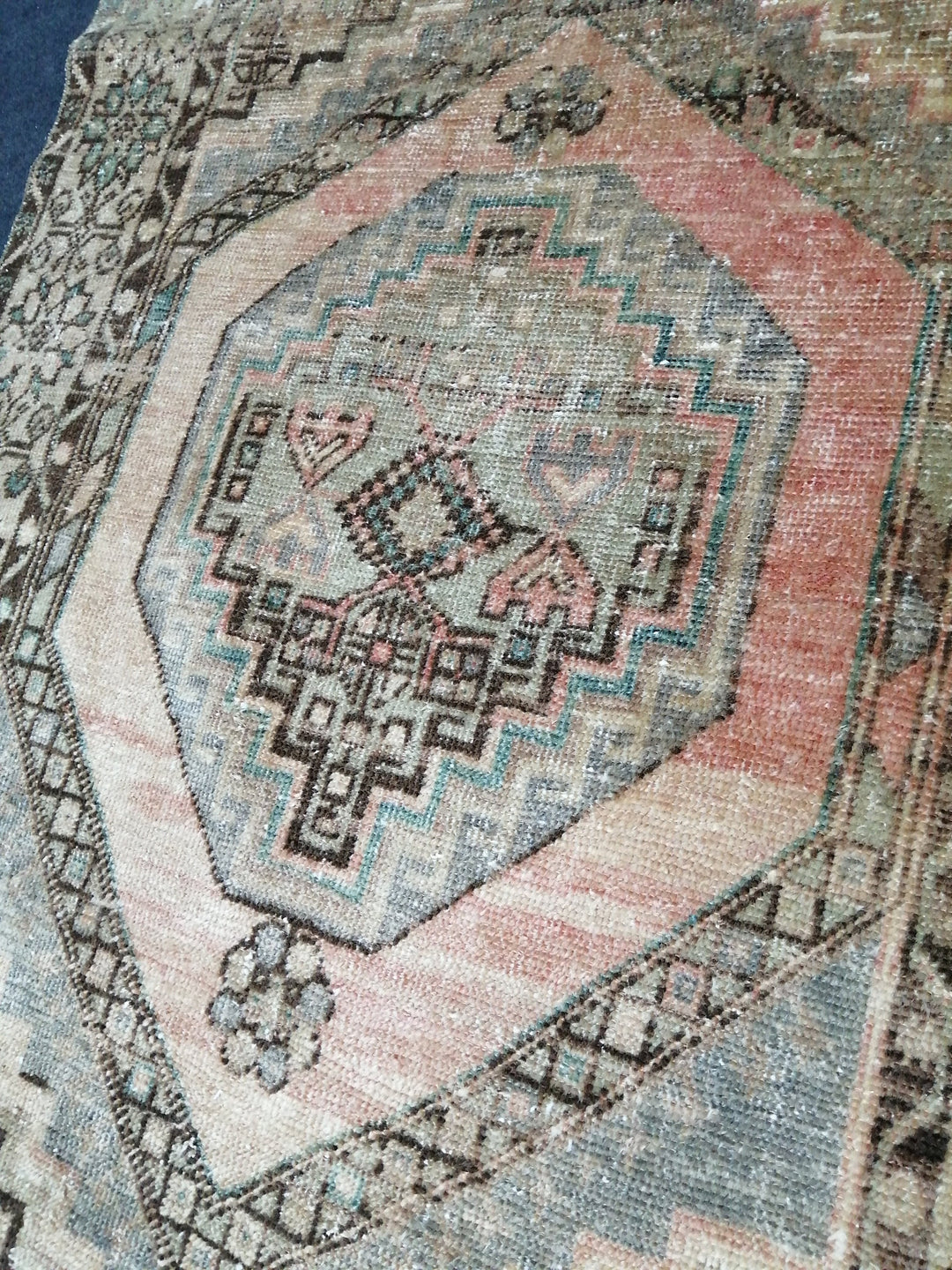 Turkish Oushak Rug Muted Runner Rug Hand-Knotted reverse