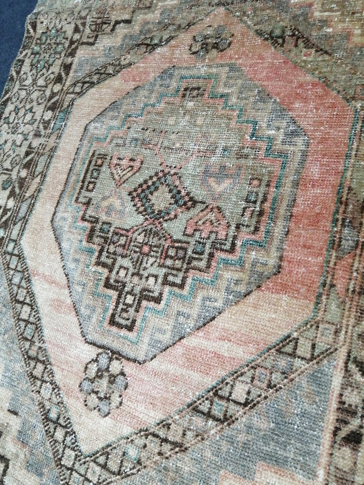 Turkish Oushak Rug Muted Runner Rug Hand-Knotted reverse