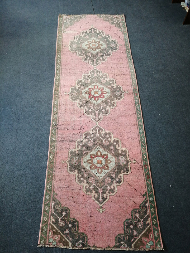 Beige Turkish Runner Rug 3' x 9' 5" Hand-Knotted field