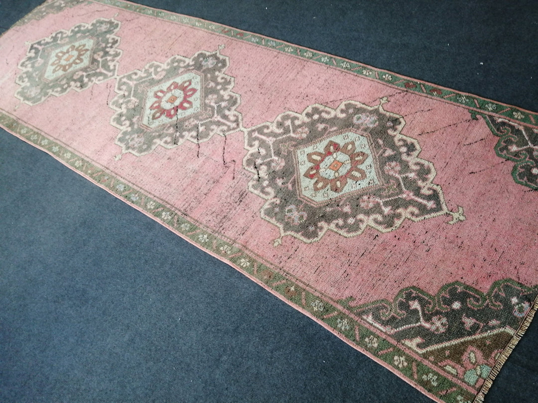 Beige Turkish Runner Rug 3' x 9' 5" Hand-Knotted