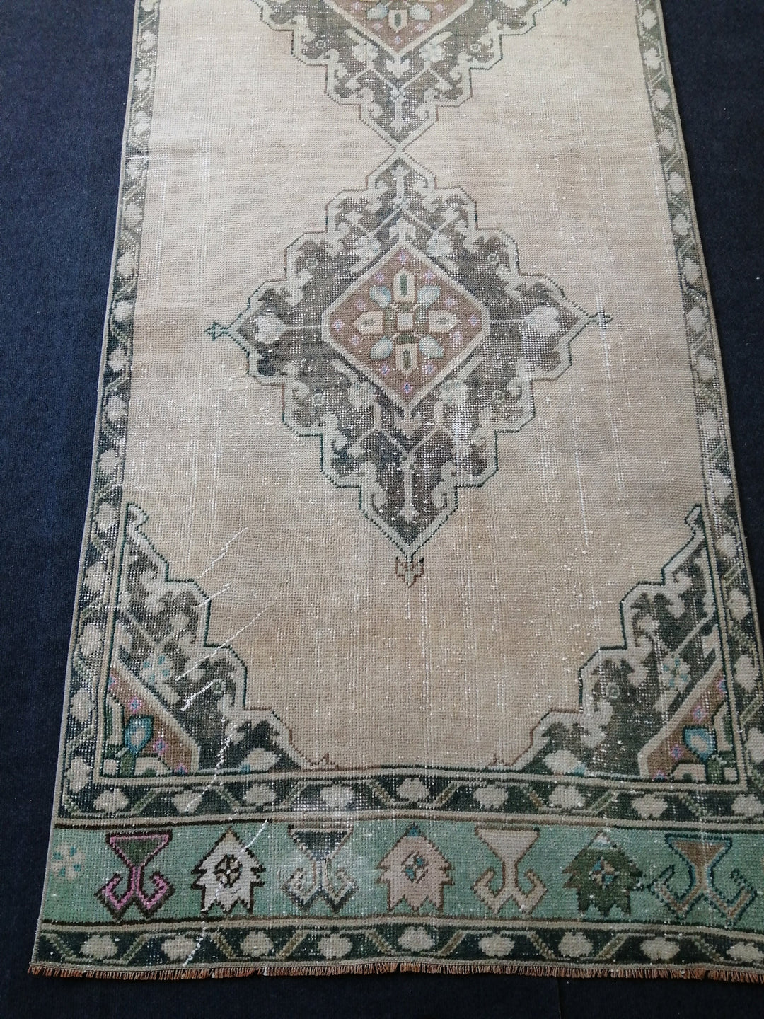 Beige Turkish Runner Rug 3' 6" x 11' Hand-Knotted pattern