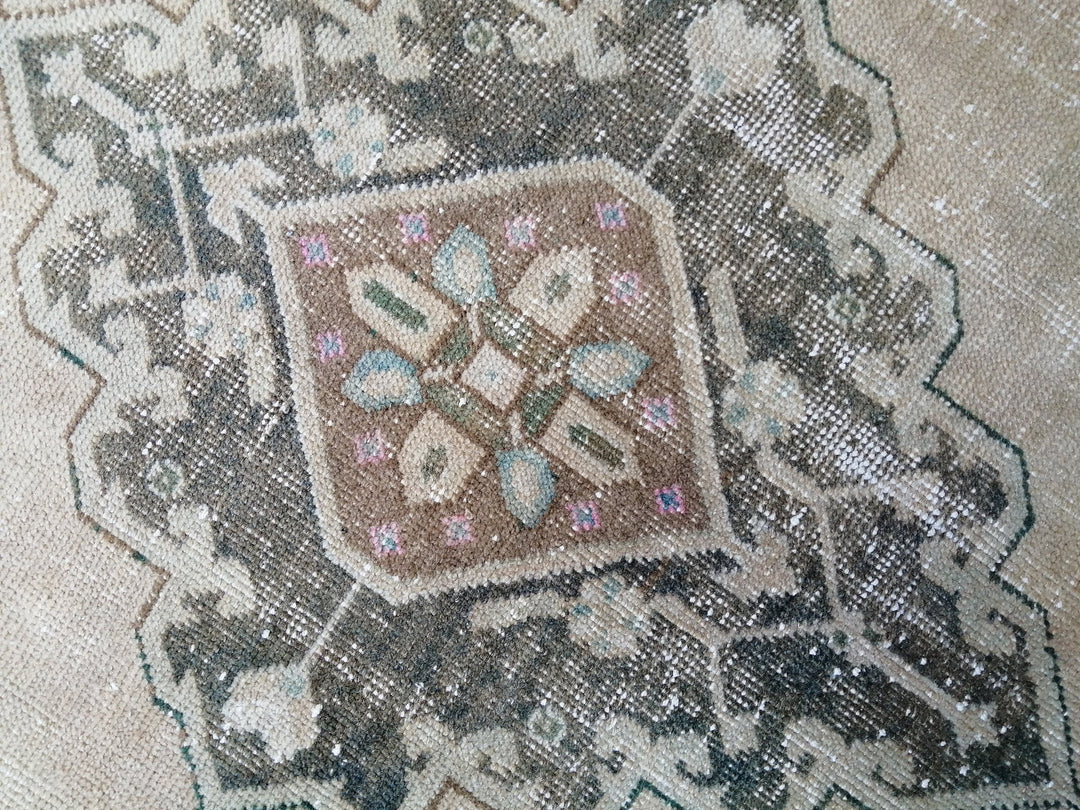 Beige Turkish Runner Rug 3' 6" x 11' Hand-Knotted texture