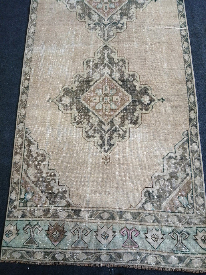 Beige Turkish Runner Rug 3' 6" x 11' Hand-Knotted close-up