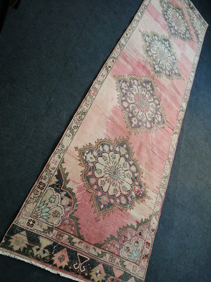 Beige Turkish Runner Rug 3' 5" x 12' Hand-Knotted reverse