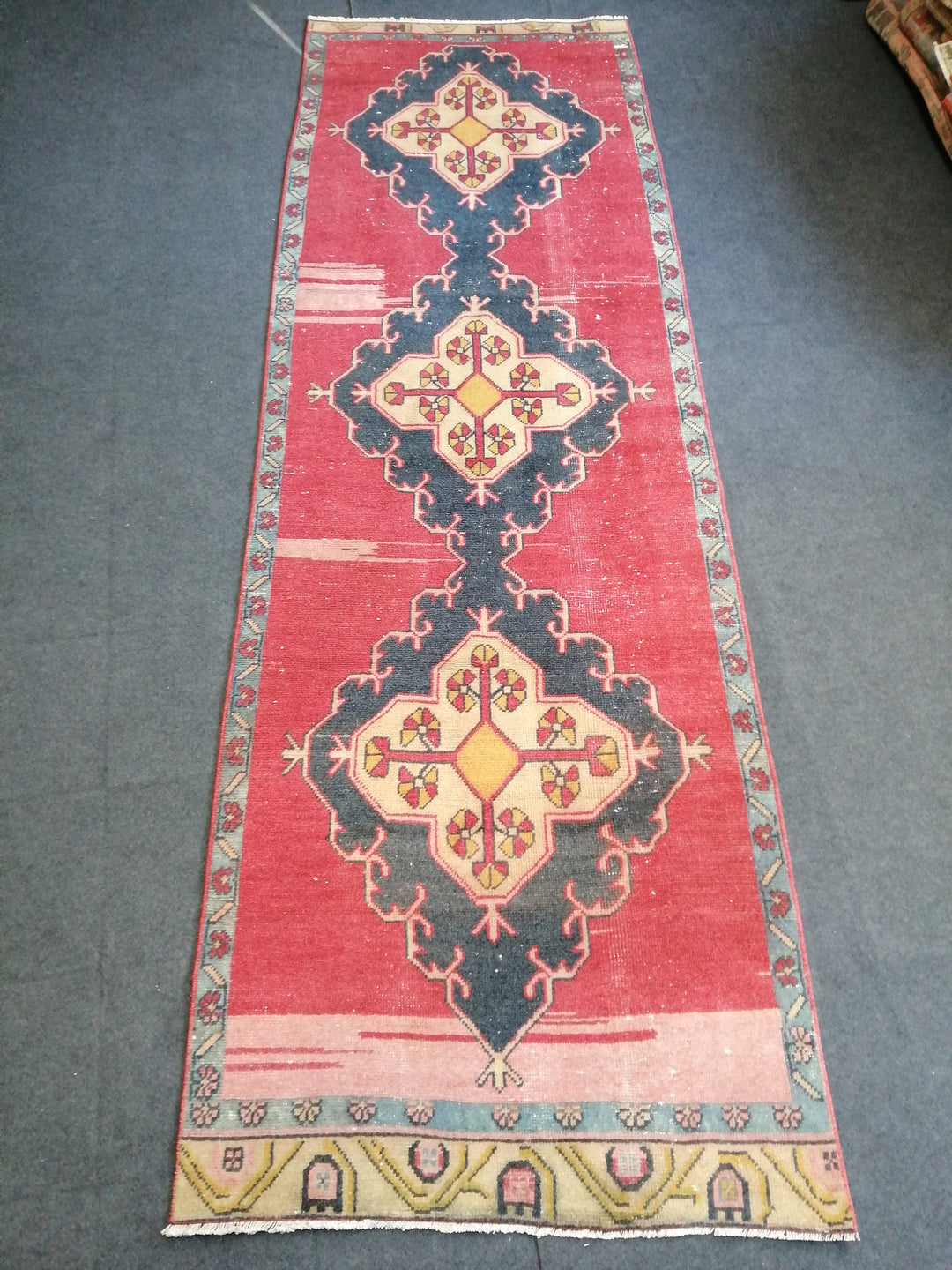 Beige Turkish Runner Rug 3' 7" x 10' 7" Hand-Knotted border