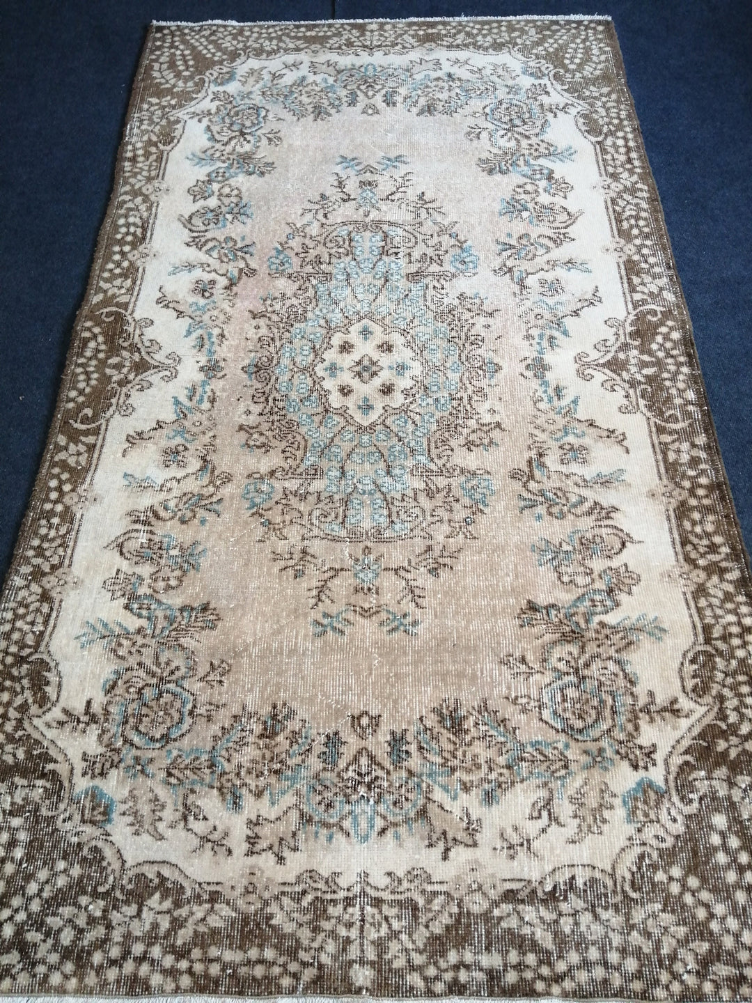 Beige Turkish Runner Rug 4' x 7' Hand-Knotted field