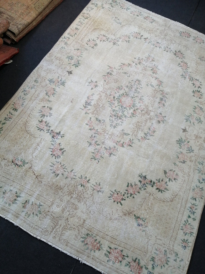 Beige Turkish Runner Rug 7' x 10' Hand-Knotted view