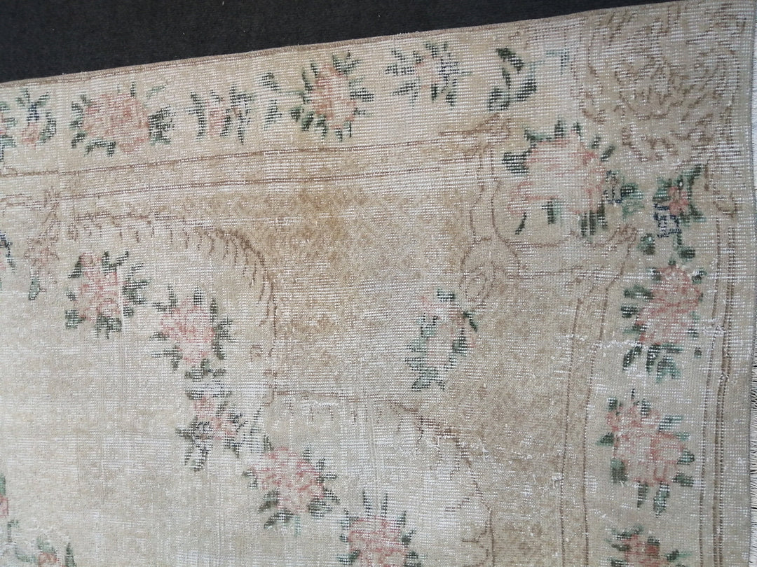 Beige Turkish Runner Rug 7' x 10' Hand-Knotted field