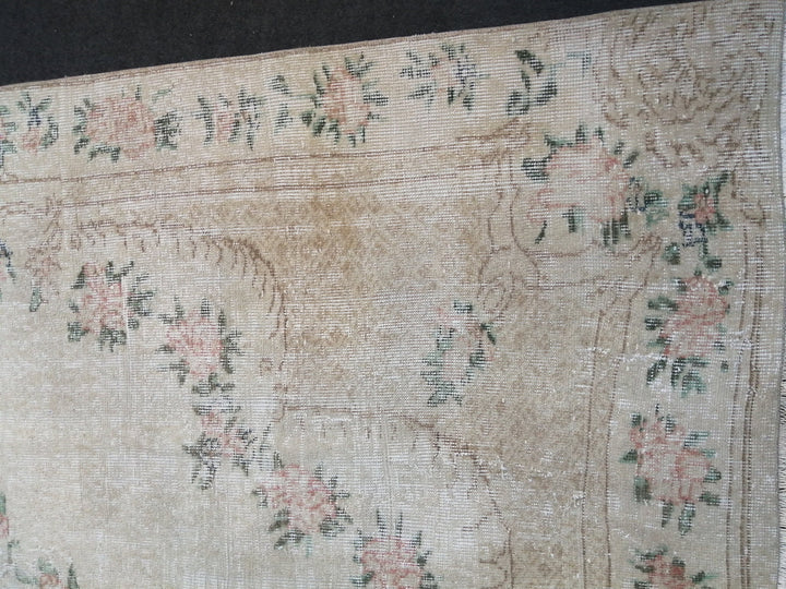 Beige Turkish Runner Rug 7' x 10' Hand-Knotted field