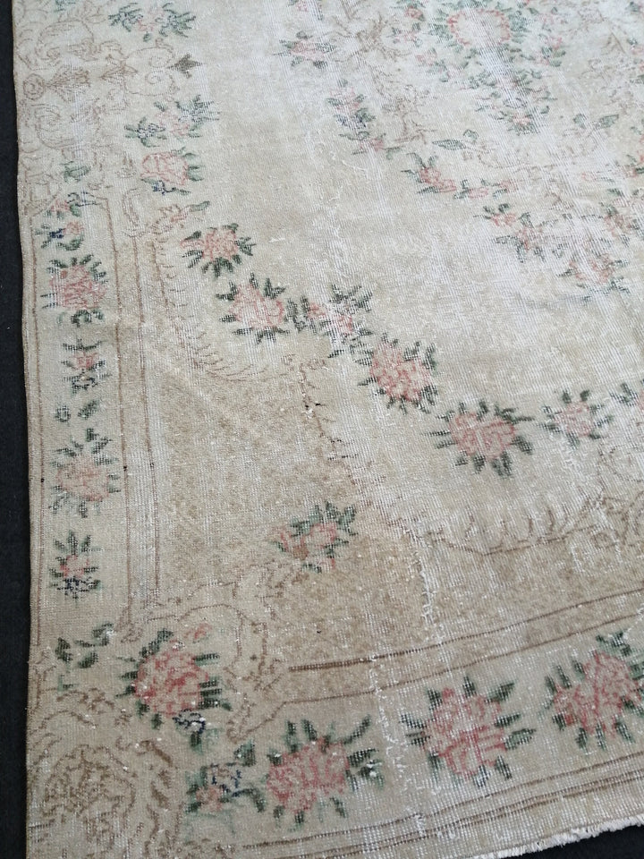 Beige Turkish Runner Rug 7' x 10' Hand-Knotted reverse