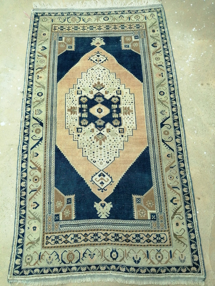 Blue Turkish Runner Rug 4' 5" x 9' 10" Hand-Knotted | No. WR49818