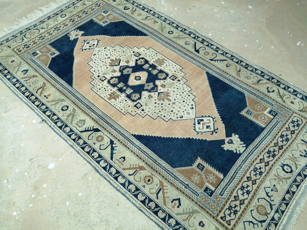 Blue Turkish Runner Rug 4' 5" x 9' 10" Hand-Knotted | No. WR49818