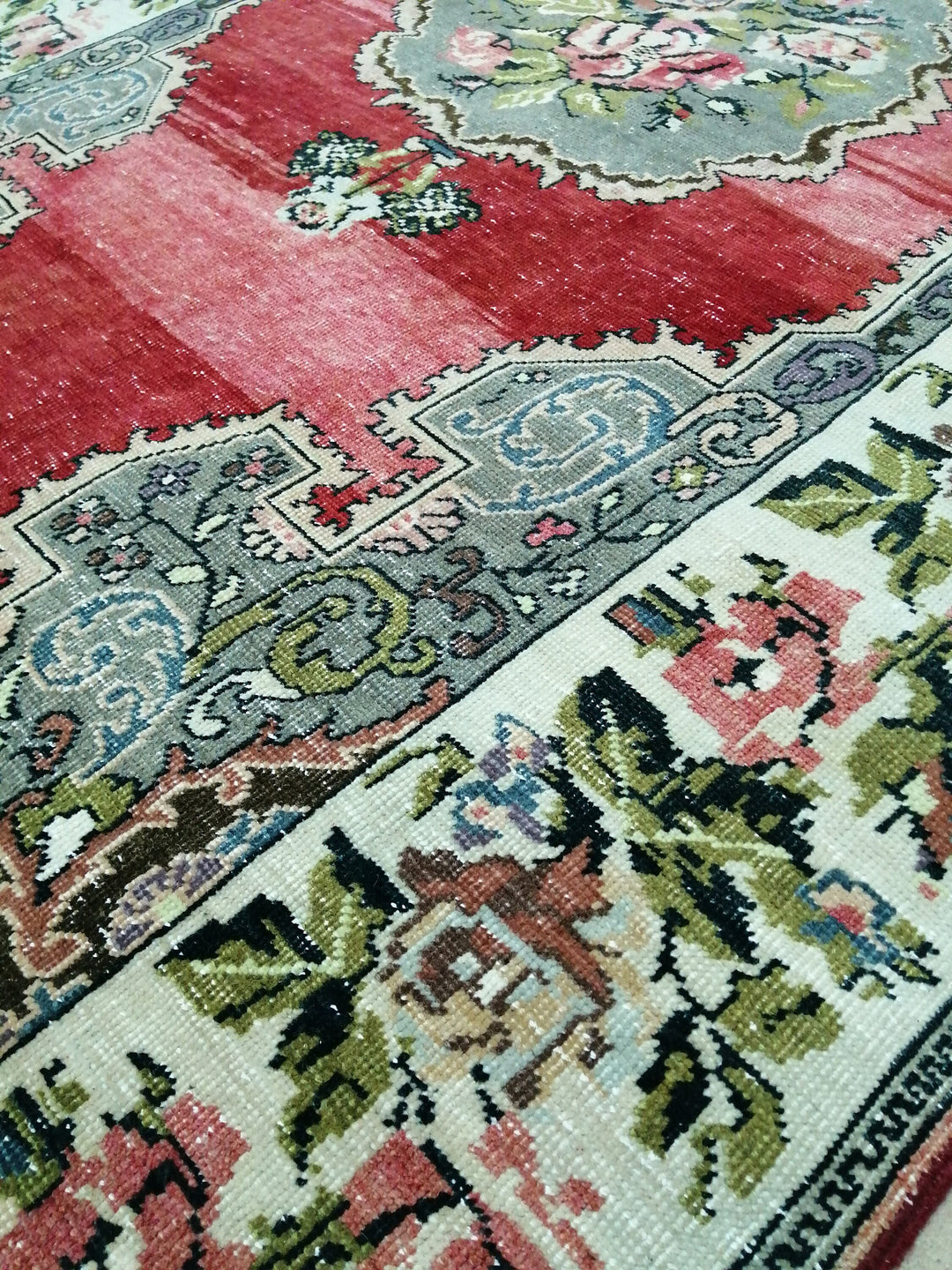 Beige Turkish Runner Rug 4' 7" x 7' 7" Hand-Knotted reverse