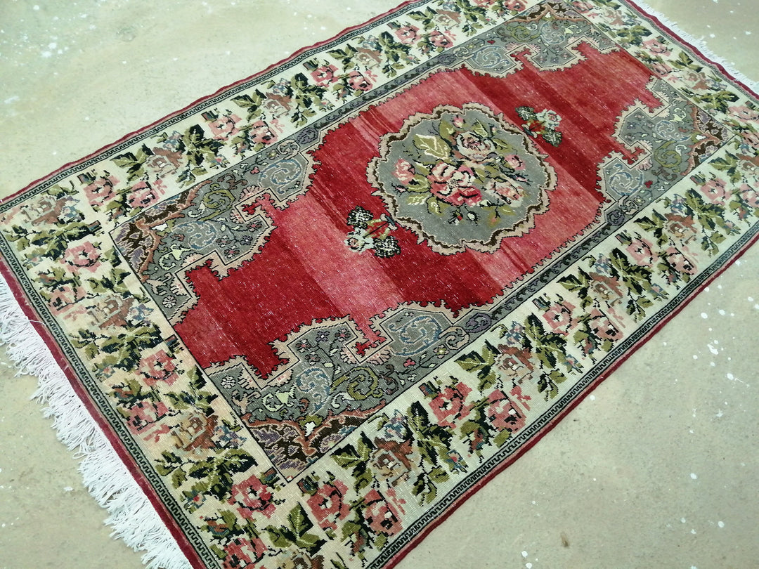 Beige Turkish Runner Rug 4' 7" x 7' 7" Hand-Knotted