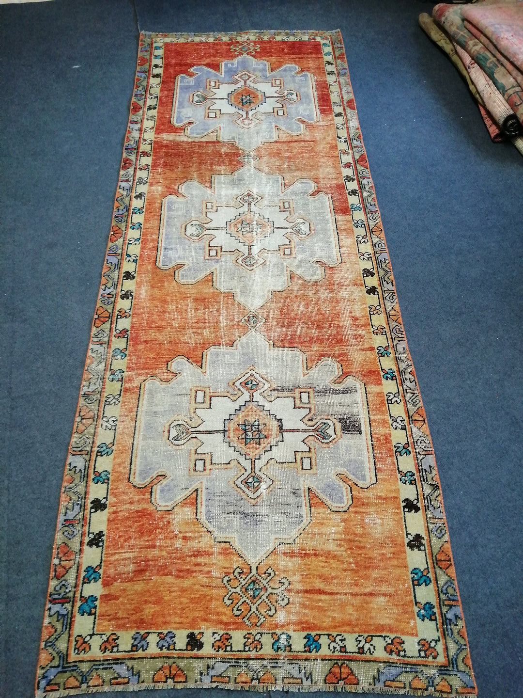 Beige Turkish Runner Rug 4' x 11' Hand-Knotted detail