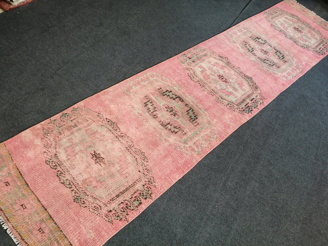 Beige Turkish Runner Rug 2' 5" x 10' 11" Hand-Knotted