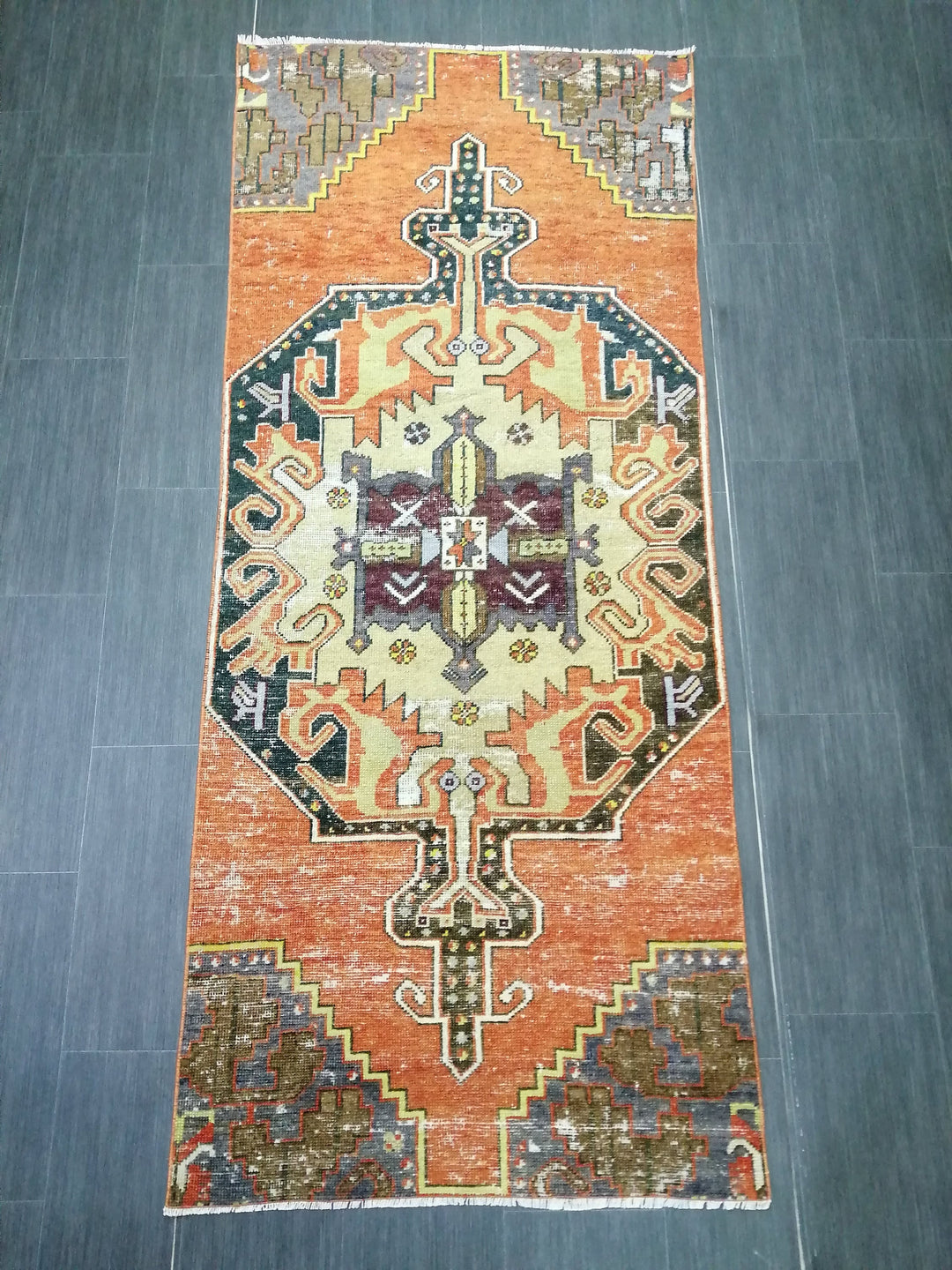 Beige Turkish Distressed Runner Rug 3' x 7' 6" Hand-Knotted | No. WR76307