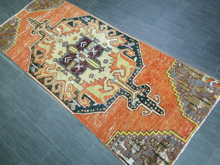 Beige Turkish Distressed Runner Rug 3' x 7' 6" Hand-Knotted | No. WR76307