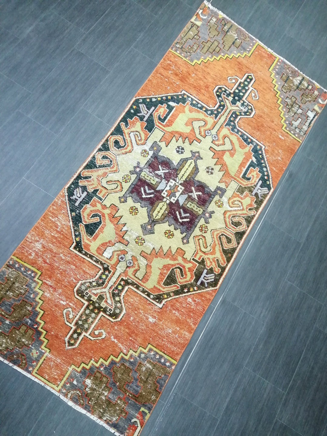 Beige Turkish Distressed Runner Rug 3' x 7' 6" Hand-Knotted | No. WR76307