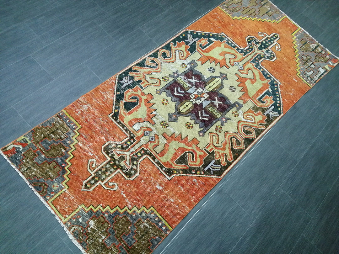 Beige Turkish Distressed Runner Rug 3' x 7' 6" Hand-Knotted | No. WR76307