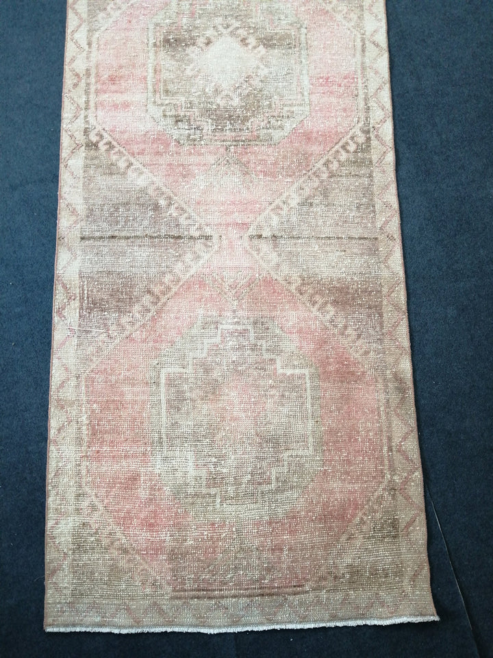 Beige Turkish Runner Rug 3' 5" x 11' Hand-Knotted close-up