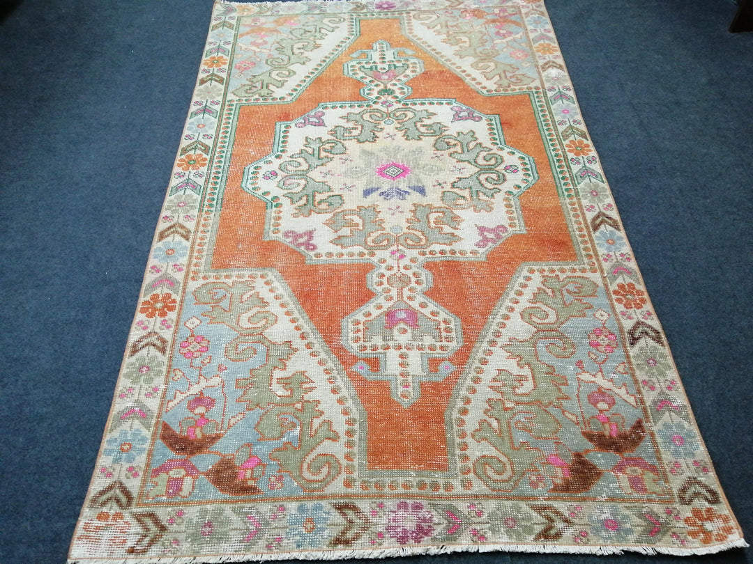 Rust Turkish Runner Rug 4' 6" x 7' 4" Hand-Knotted