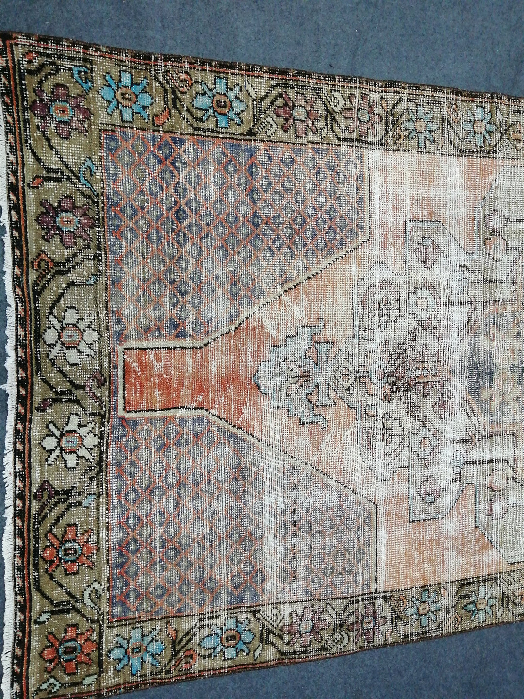 Beige Turkish Runner Rug 4' 4" x 9' Hand-Knotted close-up