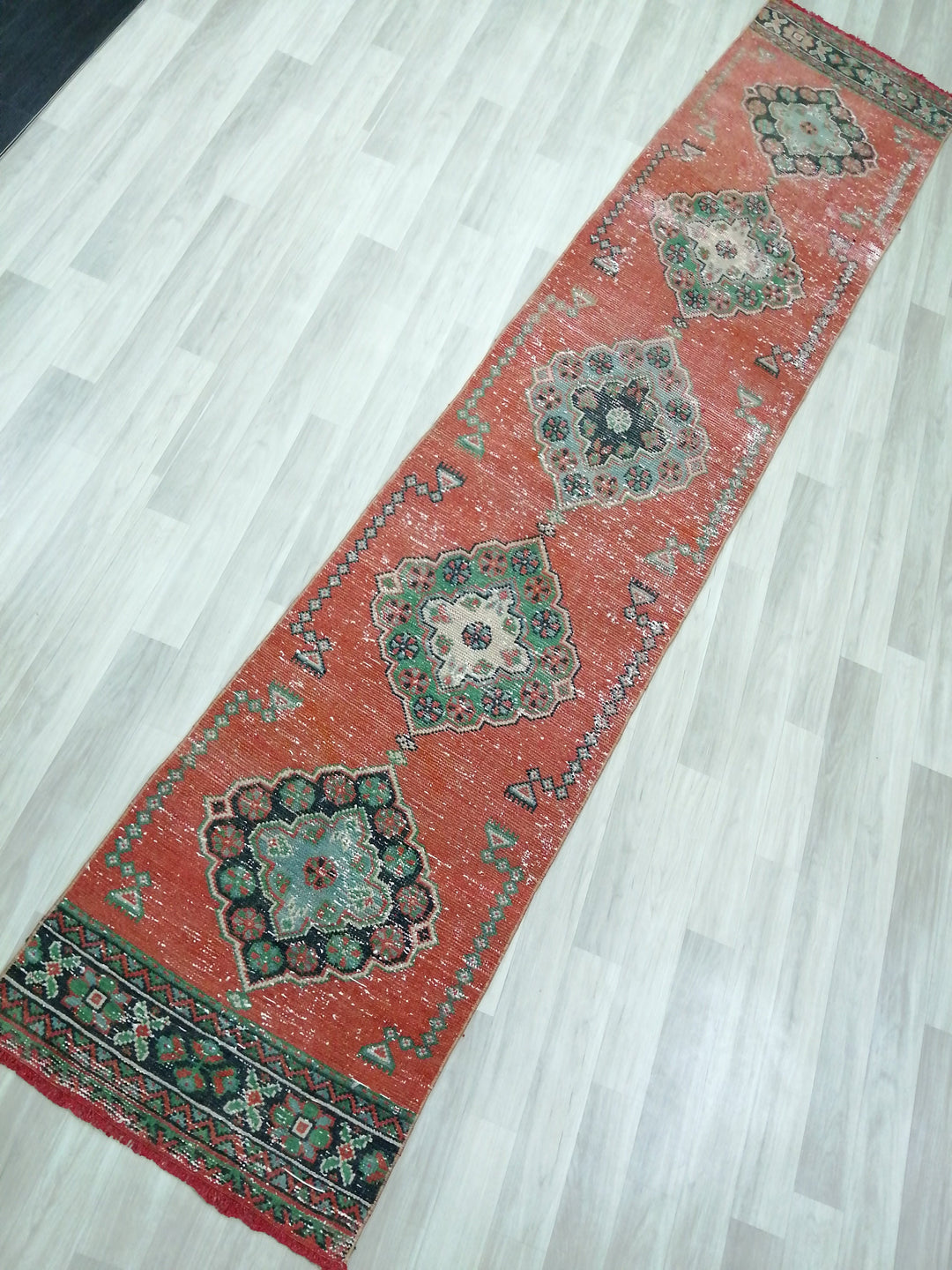 Beige Turkish Runner Rug 2' 4" x 11' 7" Hand-Knotted border