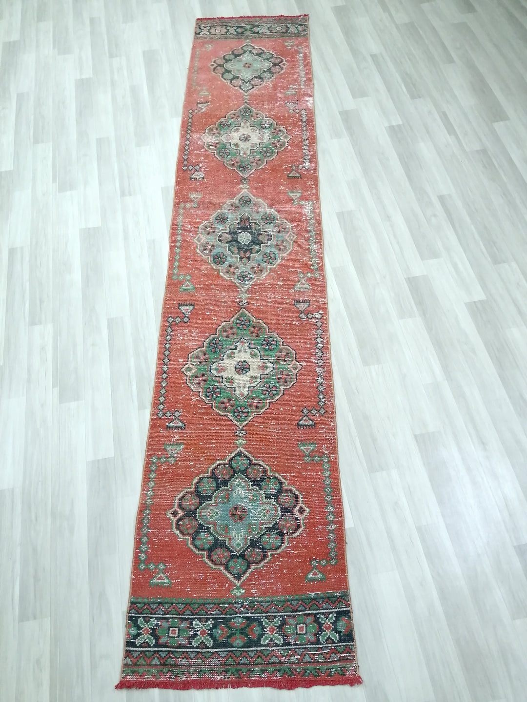 Beige Turkish Runner Rug 2' 4" x 11' 7" Hand-Knotted pattern